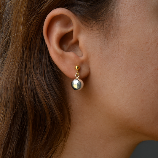 Gold and Silver Ball Drop Stud Earrings