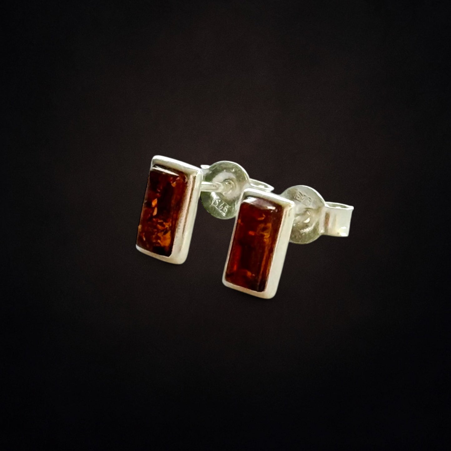 Baltic Amber and Sterling Silver Rectangular Stud Earrings