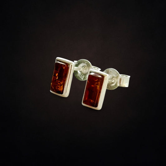 Baltic Amber and Sterling Silver Rectangular Stud Earrings