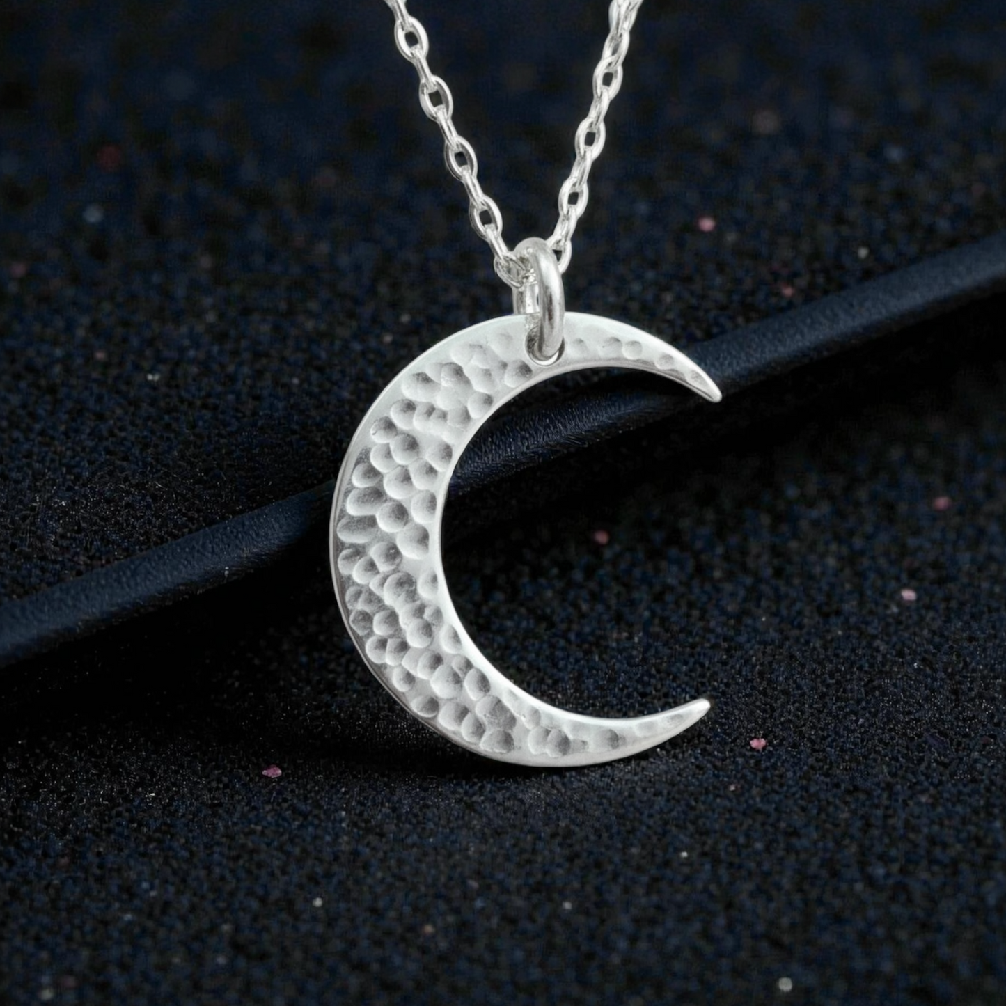 Crescent moon sterling silver necklace.