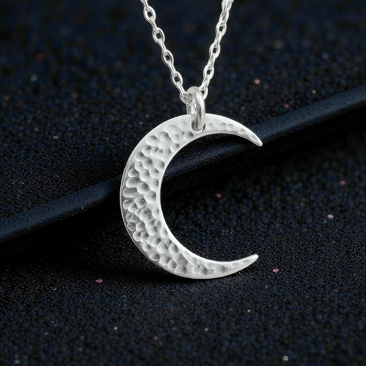 Crescent moon sterling silver necklace.