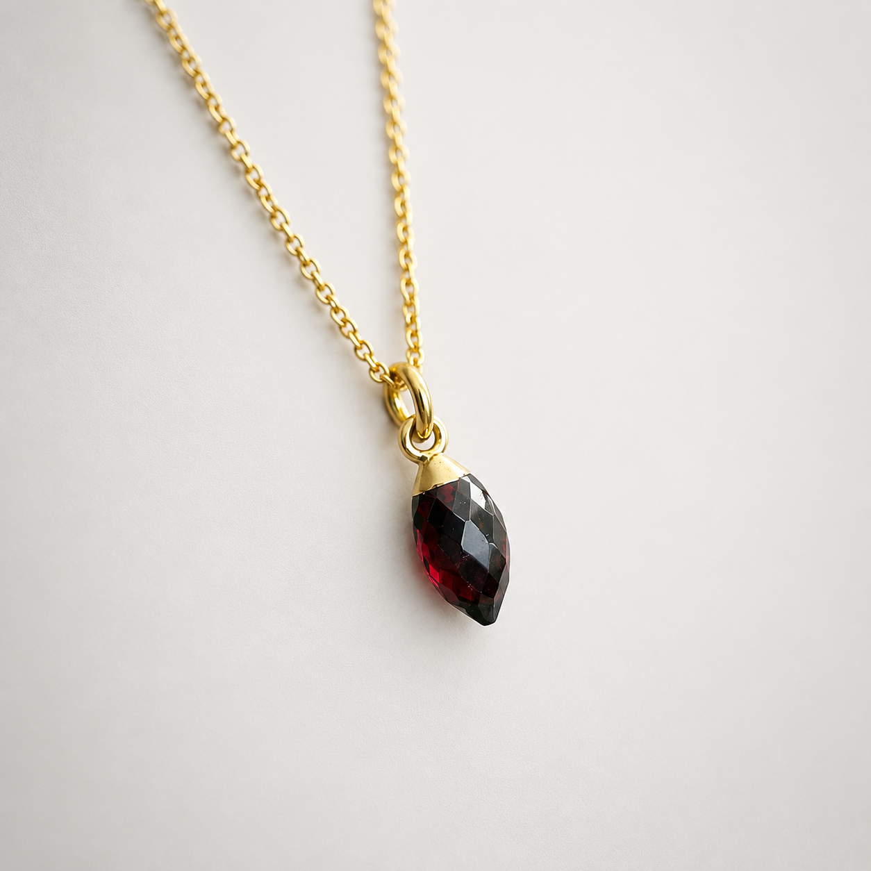 24k Gold Vermeil Garnet Necklace | Natural Garnet Pendant | January Birthstone