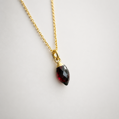 24k Gold Vermeil Garnet Necklace | Natural Garnet Pendant | January Birthstone