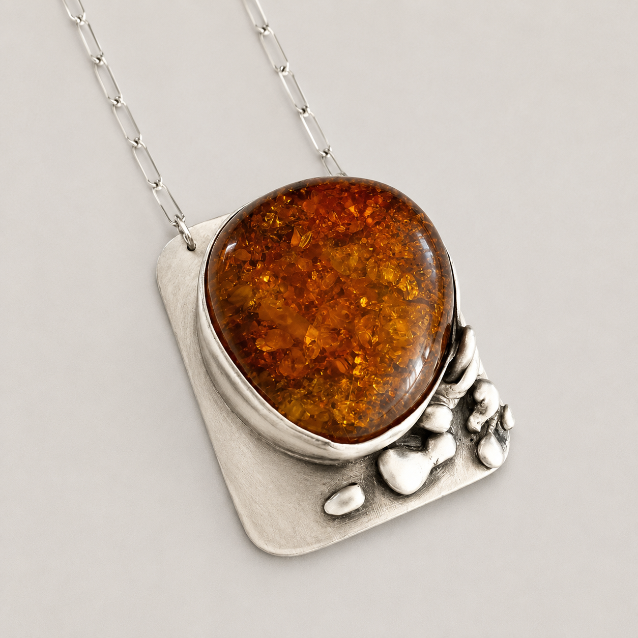 Natural Baltic Amber Statement Necklace in Sterling Silver