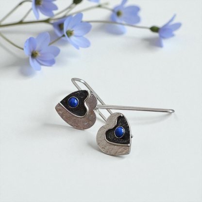 Lapis lazuli sterling silver heart earrings.