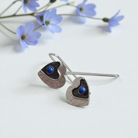 Lapis lazuli sterling silver heart earrings.