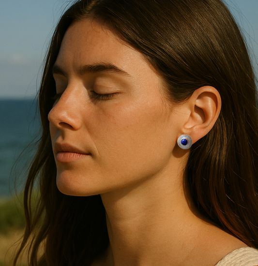 Lapis lazuli sterling silver disc stud earrings.