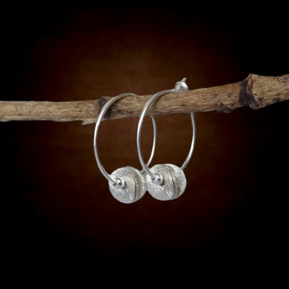 Sterling Silver Textured Disc Hoop Earrings