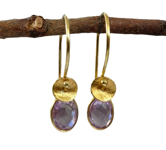 Amethyst February birthstone 24k gold vermeil earrings.