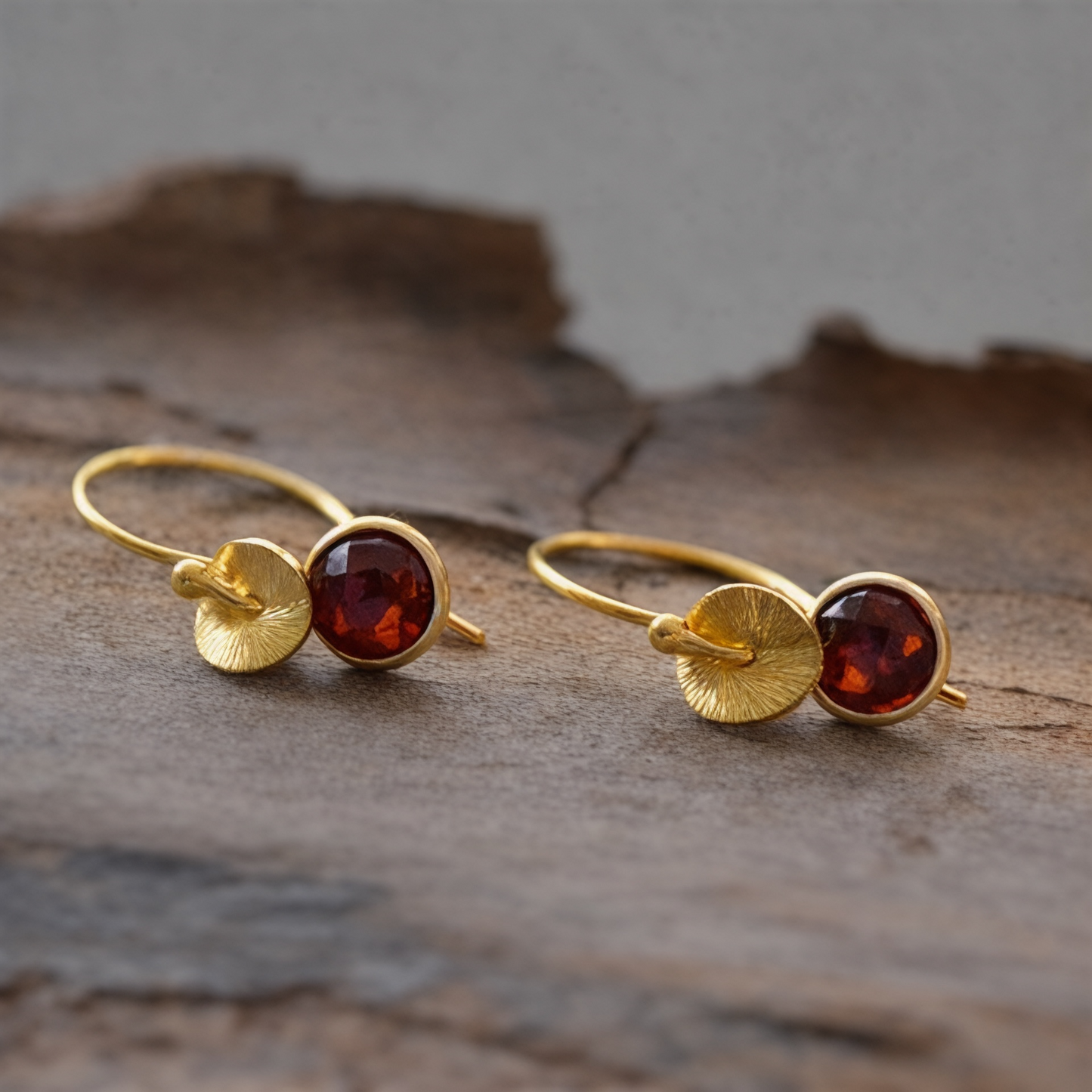 24k gold vermeil and garnet earrings. January birthstone earrings.
