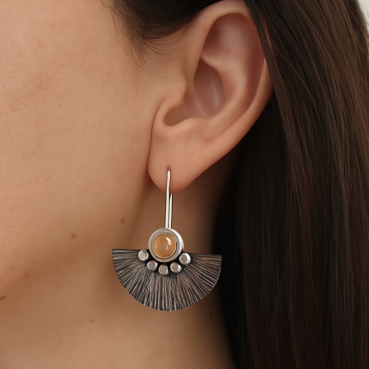 Moonstone sterling silver fan earrings.