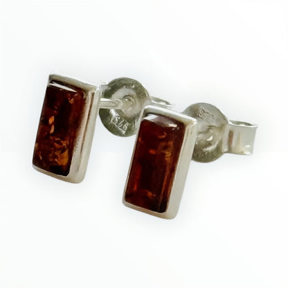 Baltic Amber and Sterling Silver Rectangular Stud Earrings