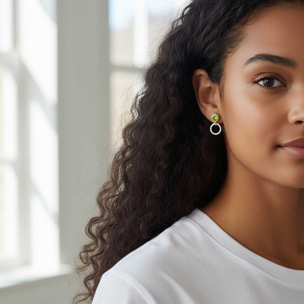 Sterling Silver Birthstone Hammered Circle Stud Earrings