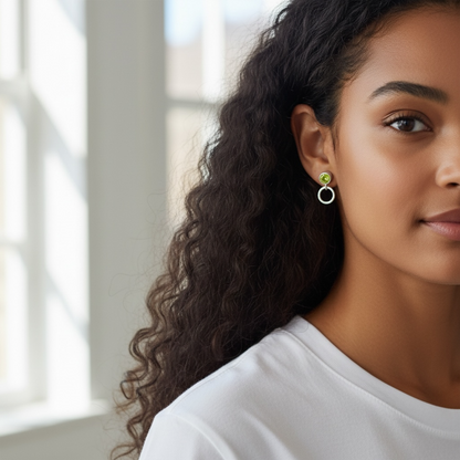 Sterling Silver Birthstone Hammered Circle Stud Earrings