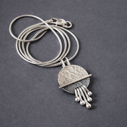 Handmade Sterling Silver Disc Pendant Necklace Textured and Oxidised Finish
