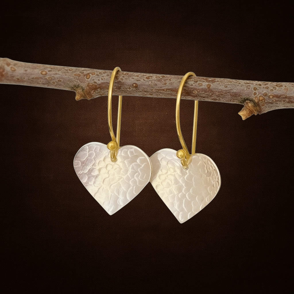 Two Tone Heart Dangle Earrings.