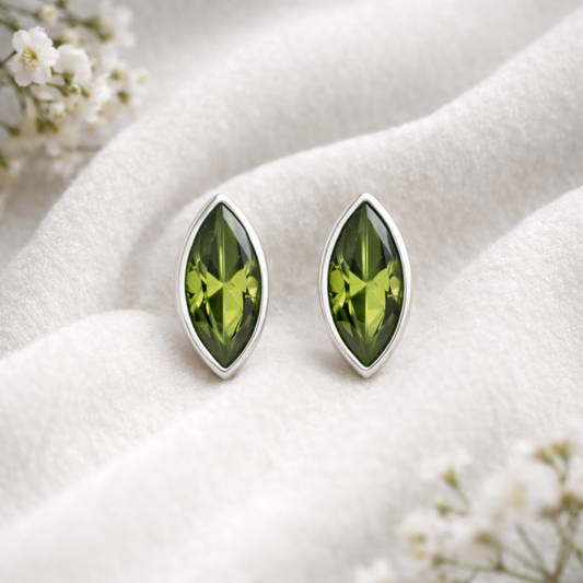 Marquise Peridot Stud Earrings Sterling Silver Green Gemstone August Birthstone