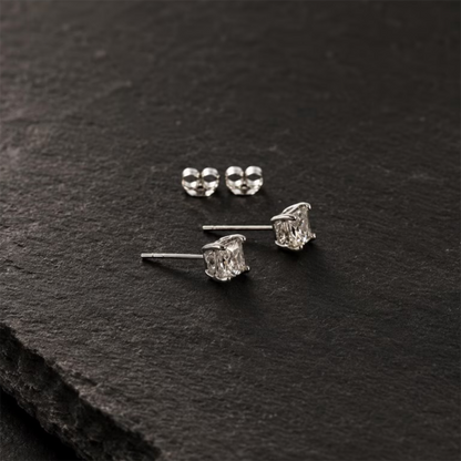 4mm Sterling Silver Square CZ Stud Earrings