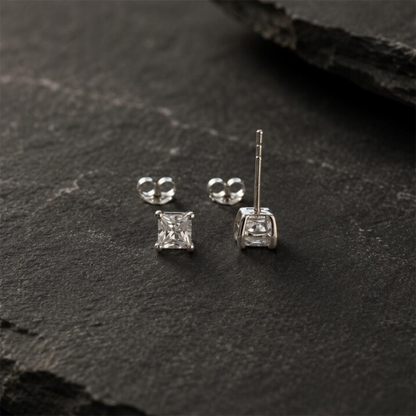 4mm Sterling Silver Square CZ Stud Earrings