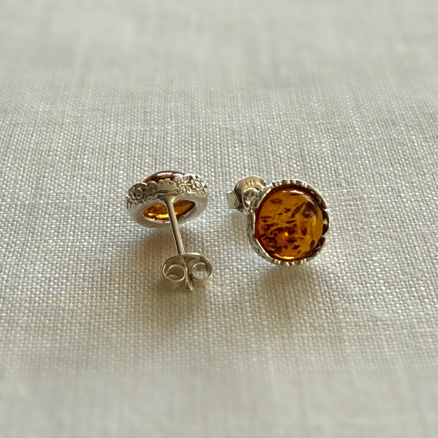 Baltic Amber and Sterling Silver Round Stud Earrings