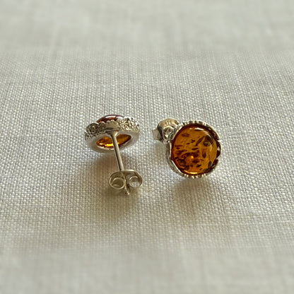 Baltic Amber and Sterling Silver Round Stud Earrings