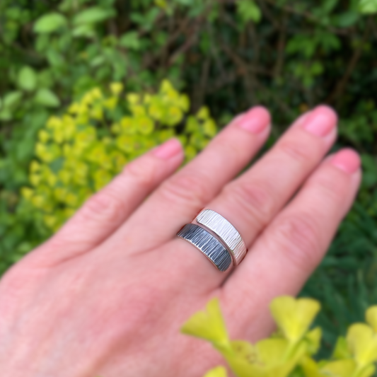 sterling silver partially oxidised adjustable ring