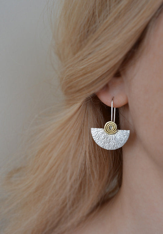 Sterling silver and 24k gold plated fan earrings.