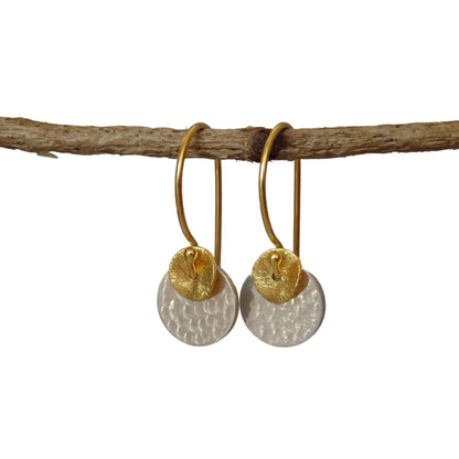 gold and silver disc earrings