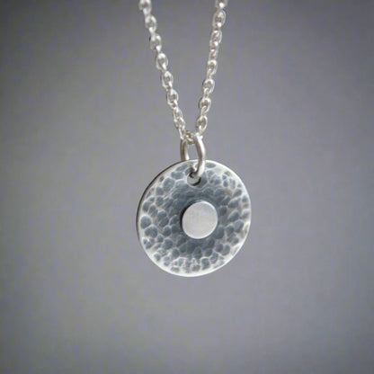 oxidised sterling silver disc necklace