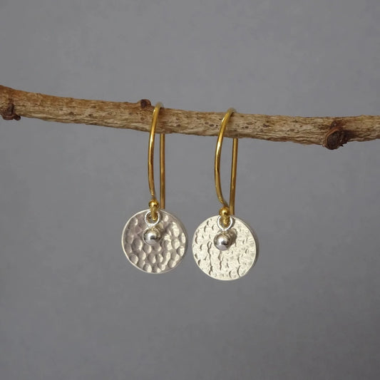 Gold vermeil, sterling silver disc and ball earrings.