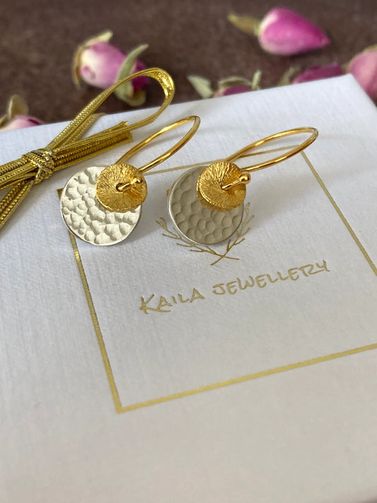 Two tone disc earrings