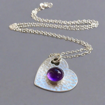 Amethyst sterling silver heart necklace