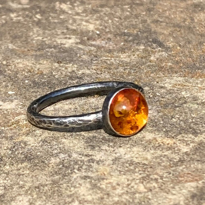 Amber rustic oxidised sterling silver ring. Made to order.