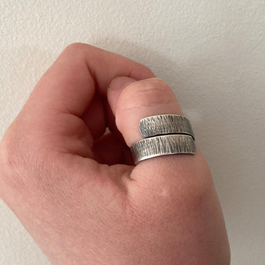 Oxidised sterling silver adjustable ring