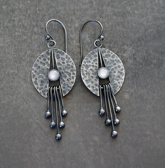 Mother of pearl oxidised sterling silver earrings.