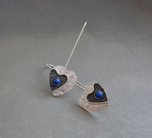 Lapis lazuli sterling silver heart earrings.