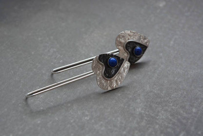 Lapis lazuli sterling silver heart earrings.