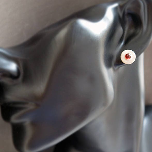 Garnet sterling silver disc stud earrings