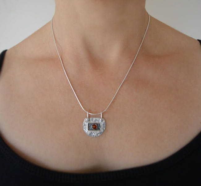 Amber sterling silver necklace.