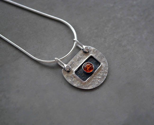 Amber sterling silver necklace.