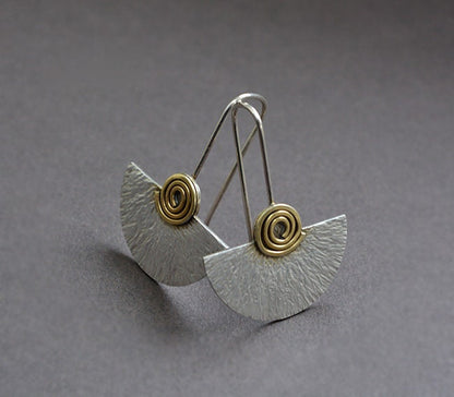 Sterling silver and 24k gold plated fan earrings.