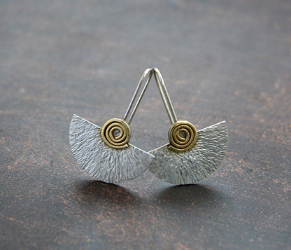Sterling silver and 24k gold plated fan earrings.