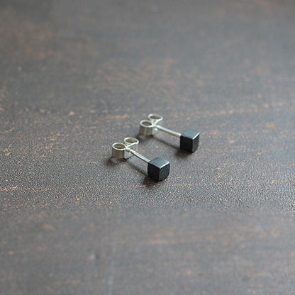 Partially oxidised sterling silver cube stud earrings