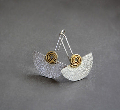 Sterling silver and 24k gold plated fan earrings.