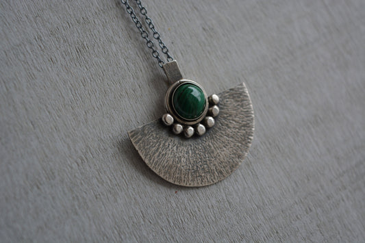 Green malachite sterling silver oxidised necklace.