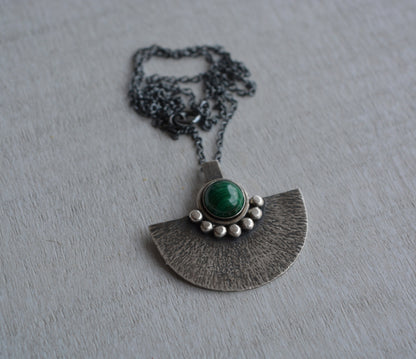 Green malachite sterling silver oxidised necklace.