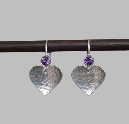 amethyst sterling silver heart earrings