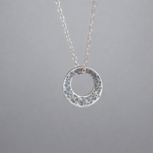sterling silver oxidised textured washer necklace