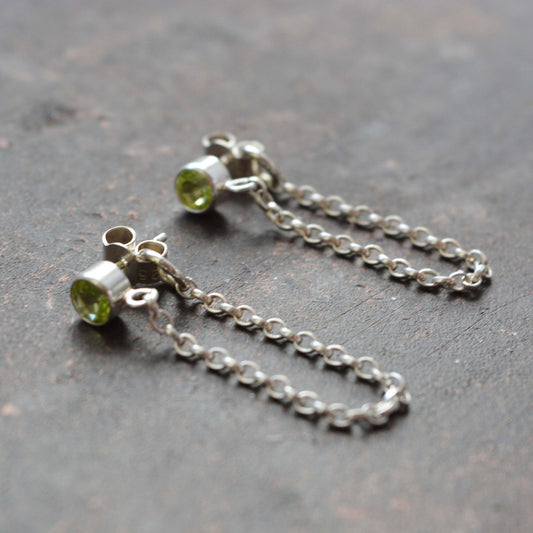 peridot sterling silver  silver stud earrings with a chain