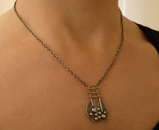 Artisan oxidised rustic sterling silver necklace.